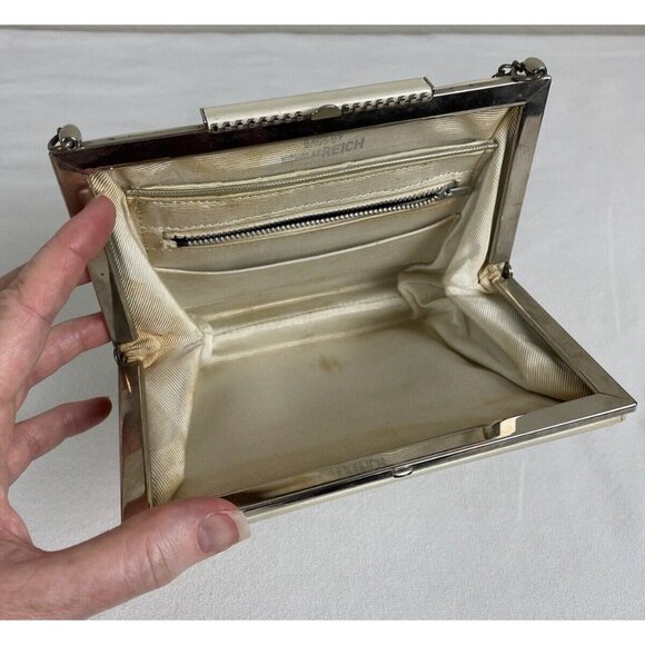Vintage 1950s 1960s Nicholas Reich Pearl White Hand Bag Purse Bag Silver Chain - Picture 7 of 12